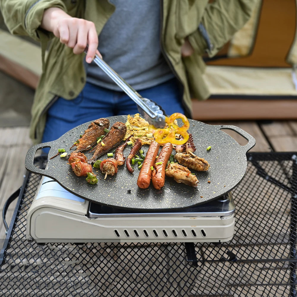 Grilling Pan Non-stick Oil Frying Baking Pan Multi-purpose Round for Outdoor Camping Kitchen Bakeware Household Tools