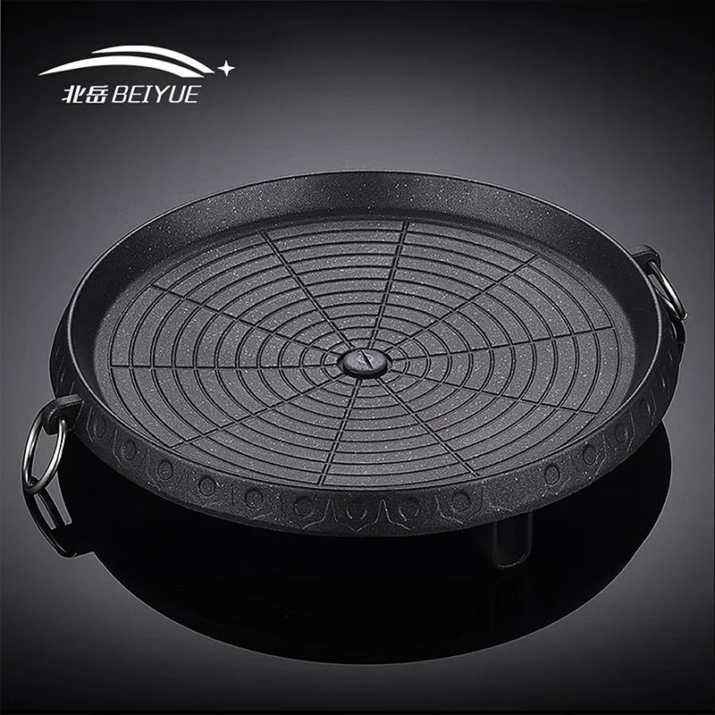 BEIYUE 31CM Korean Grill Pan Durable Multiuse Heavy Duty Portable Kitchen Tool Frying for Yard Restaurant Home Barbecue Baking