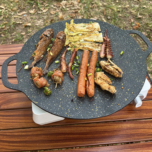 Grilling Pan Non-stick Oil Frying Baking Pan Multi-purpose Round for Outdoor Camping Kitchen Bakeware Household Tools