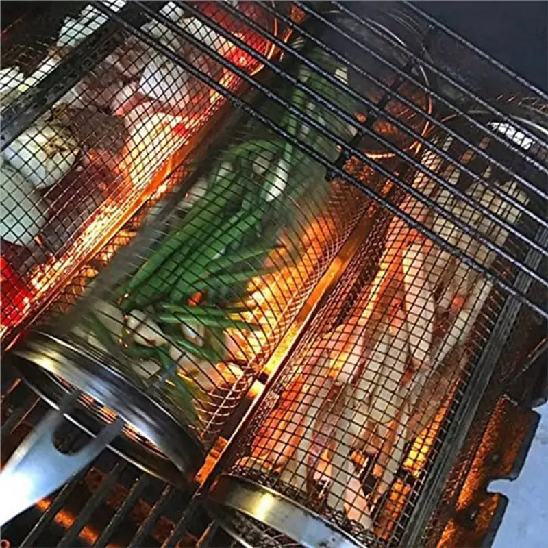 Rolling Basket Barbecue Grill Grate Camping Picnic Cookware Outdoor Round BBQ Campfire Grill Grid Barbecue Cages